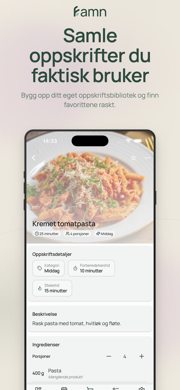 Samle oppskrifter du faktisk bruker