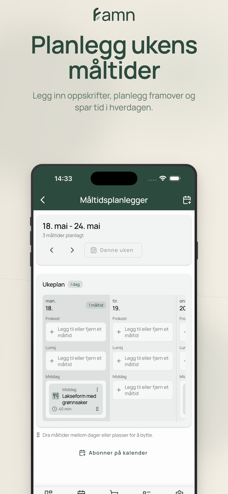 Planlegg ukens måltider
